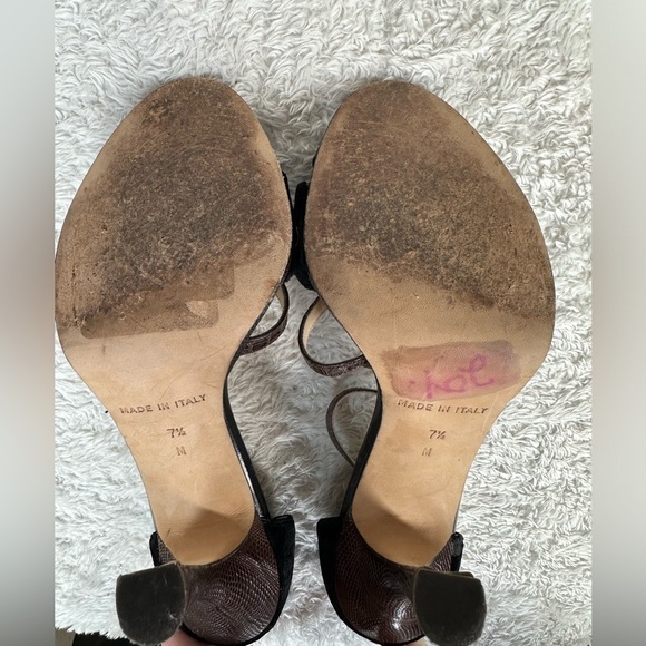 Michael Kors Women’s 7.5 Black Seude Brown Snake Skin T Strap Heel Made in Italy - Picture 7 of 7